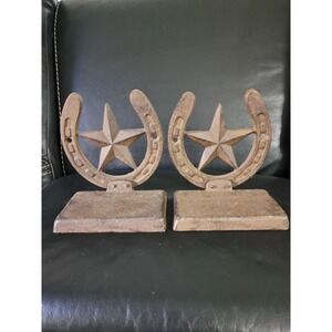 Vintage Cast Iron Texas Star In‎ Horseshoe Bookend Set Of 2